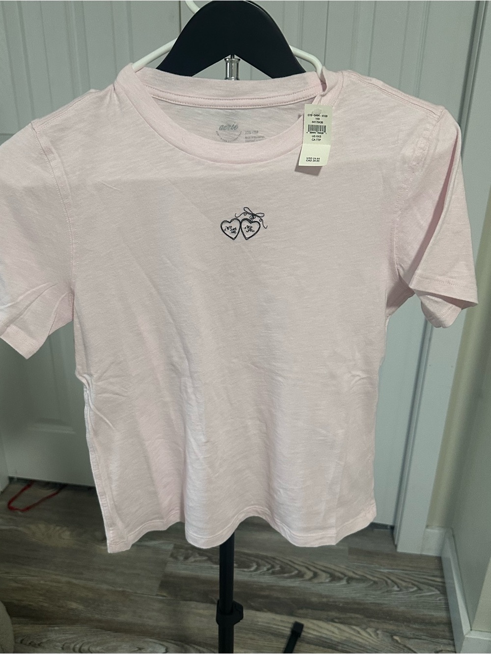 aerie Light Pink Short Sleeve Crewneck Tee with Tiny Heart Graphic
